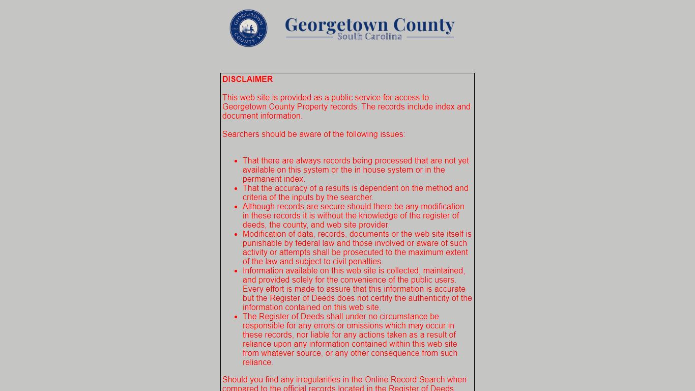 Georgetown County Online Record System