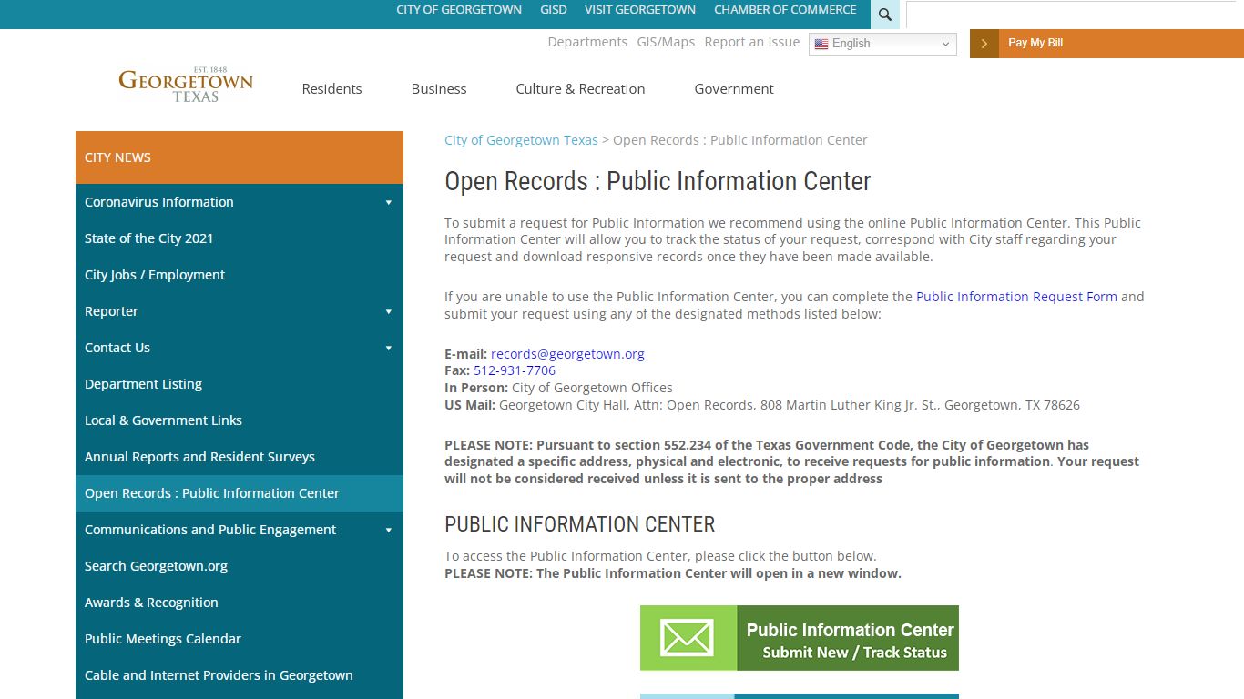 Open Records : Public Information Center - Georgetown, Texas